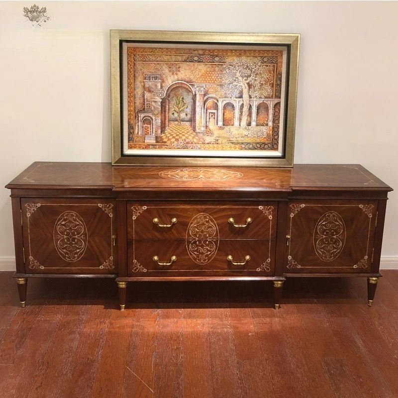 

Customizable Solid Wood TV Cabinet English Living Room Furniture Villa Storage