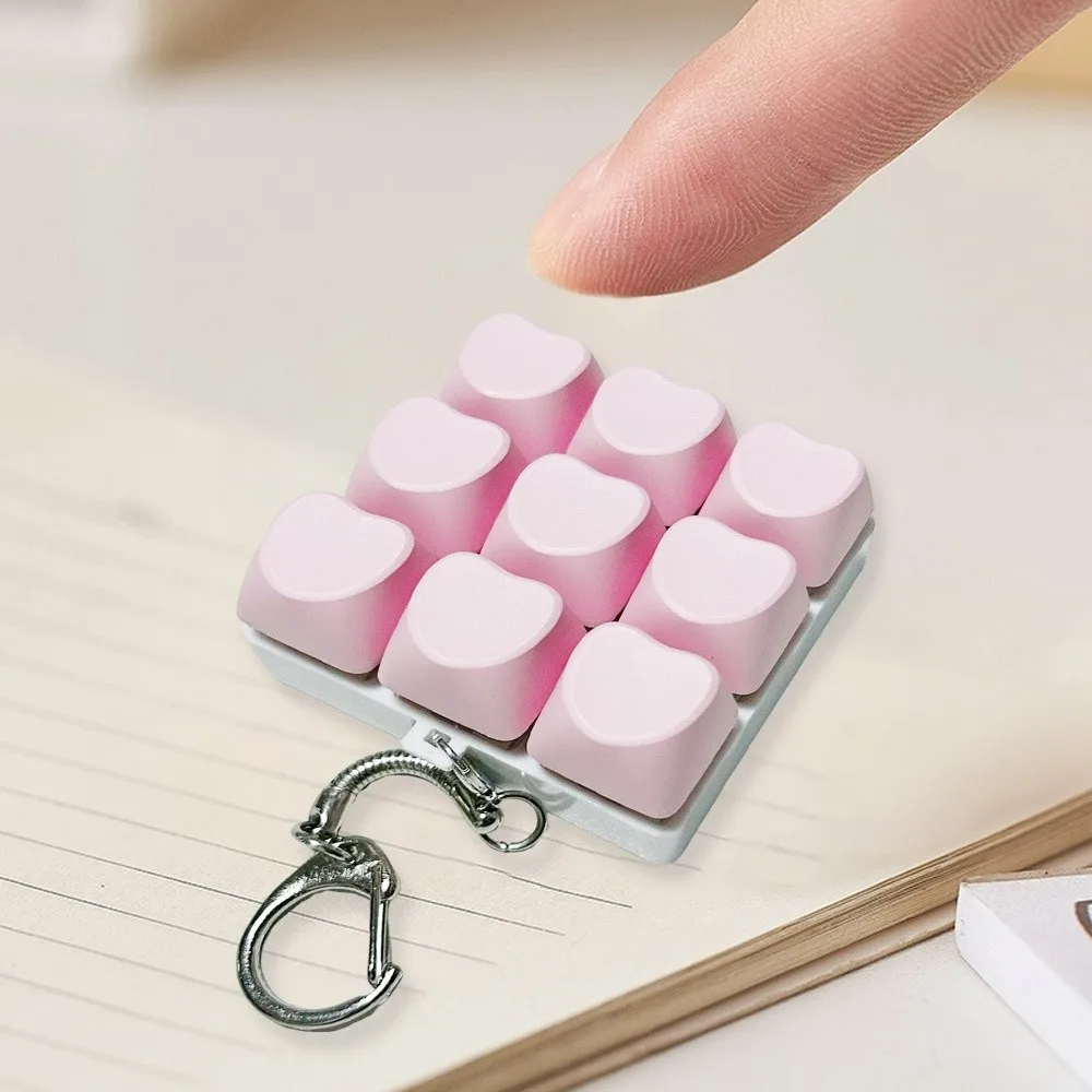 Relaxing DIY Keyboard Fidget Keychain Keys Button Relief Stress Finger Keyboard Cap 9Keys Heart Shape Clicker