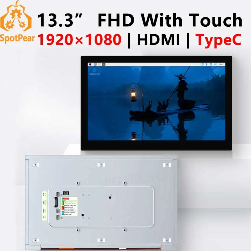 

Raspberry Pi 13.3 inch FHD Monitor LCD 1080P Capacitive TouchScreen Display Type-C/HDMI For Computer PC