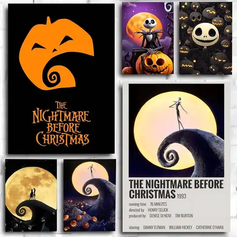 Classic Film The Nightmare Before Christmas Poster Self-adhesive Art Waterproof Paper Sticker Coffee House Bar Room Wall Decor