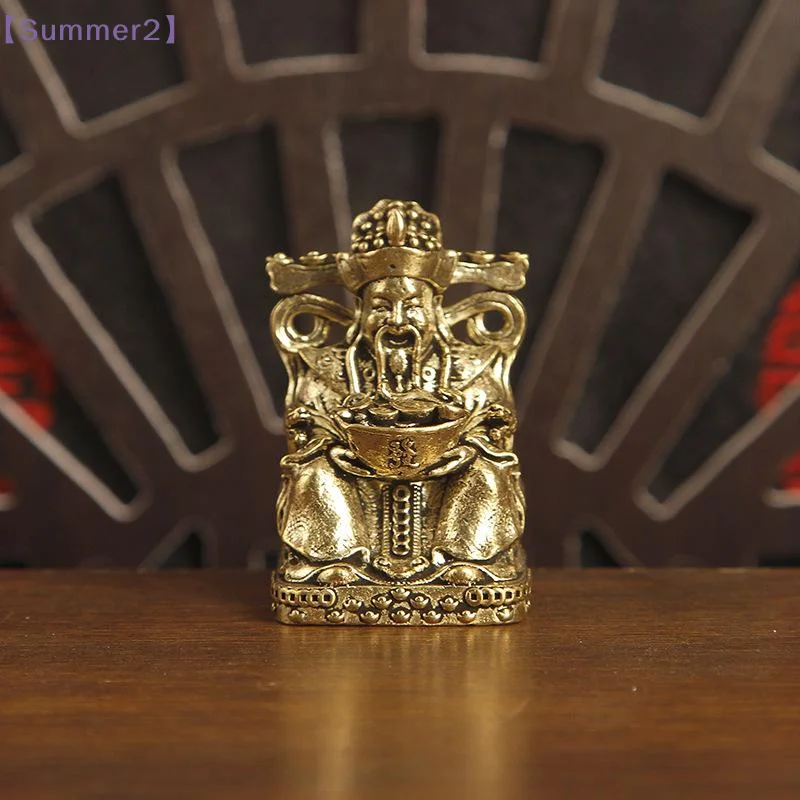 【Xia2】Brass Mini Gods Of Wealth Statue For Home Office Desktop Ornament Wealth Recruitment Figurines Lucky Gift{S}