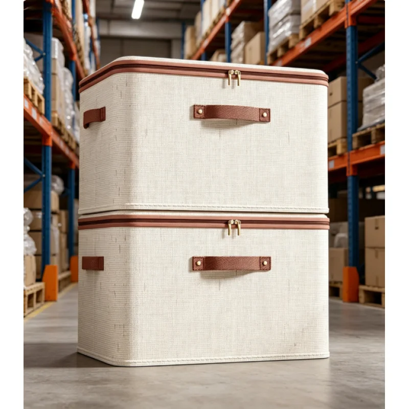 

Large Household Cotton Linen Storage Box Heavy Duty Hard Shell Zipper Organizer with Lid for Clothes Blankets Toys Sundries