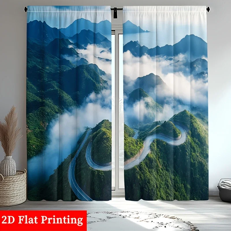Cloud and Mist Mountain Pattern Print Drapes Room Darkening Window Curtains for Home Decor,Rod Pocket Blackout Curtains Bedroom
