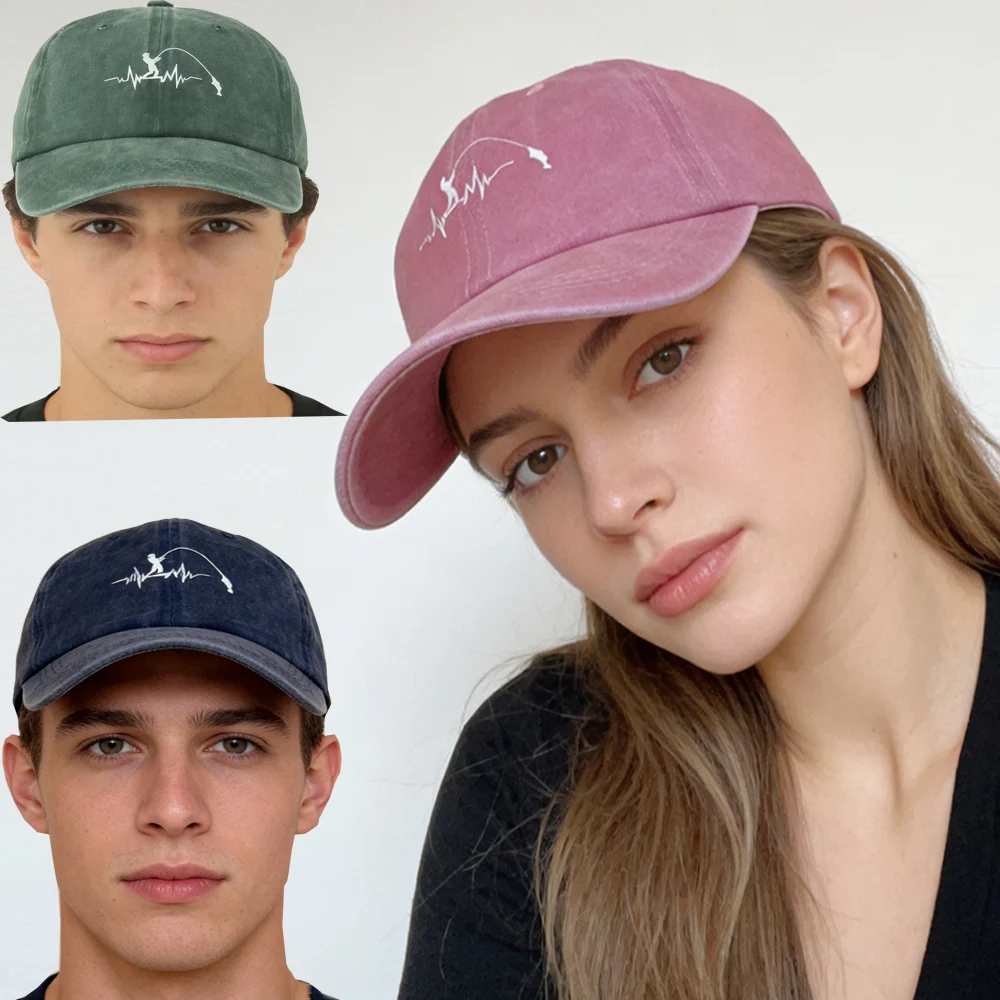 

2026 New Spring Summer Sun Cap Fishing Print Washed Cotton Baseball Cap Men Women Casual Adjustable Outdoor Trucker Hat Snapback