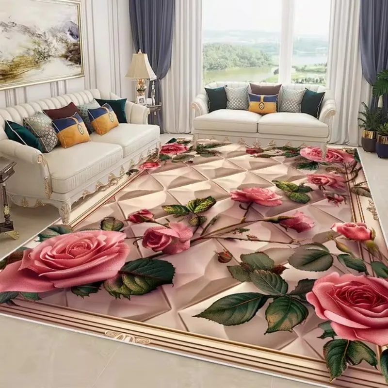 New Nordic Light Luxury Living Room Carpet Flower Home Decor  Bedroom Lounge Non-slip Mat Washable Children's Ground Rug 2024