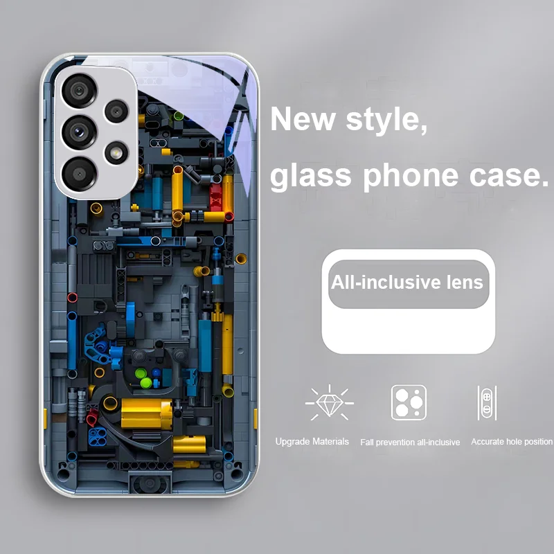 Blue Yellow Circuit Board For Samsung Galaxy S24 Plus S20 21 FE S23 Ultra S8 9 A70 72 73 50 51 52 53 Tempered Glass Phone Case