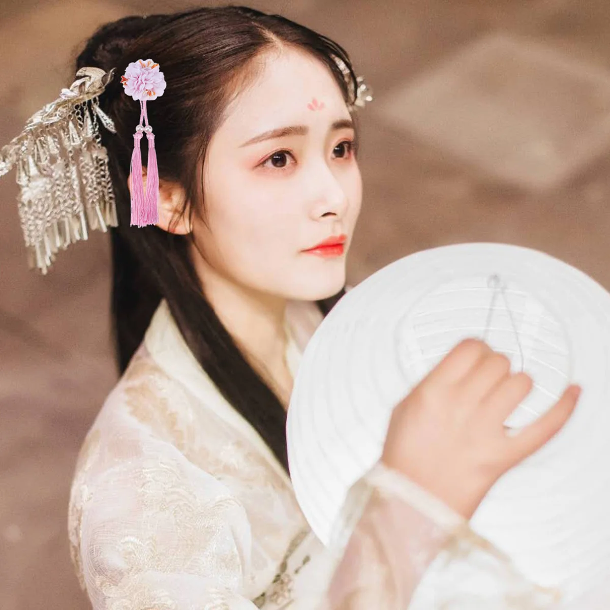 2 قطعة مقاطع الشعر شرابات زهرة دبابيس الشعر القماش الطويل تصميم الأزهار مقاطع كليب على لإكسسوارات الشعر نمط Hanfu #3