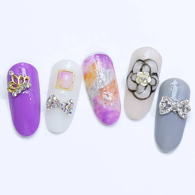 10 pièces de luxe étincelle diamants perles nœud papillon ruban couronne lèvre alliage Nail Art bijou strass décorations manucure bricolage breloques