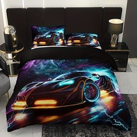 Racing Car Duvet Cover Set Queen Size For Boys, Lightning Wolf Bedding Set For Room Decor, 3 Pieces Speed Car Comforter Covers