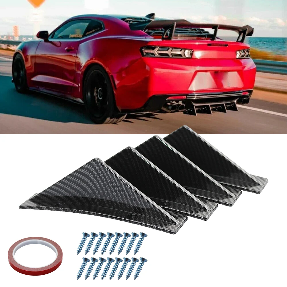 Universal 4 Wing Car Rear Bumper Lip Diffuser Splitter Spoiler Shark Fins For Chevrolet Chevy Camaro For Peugeot Nissan Ford 