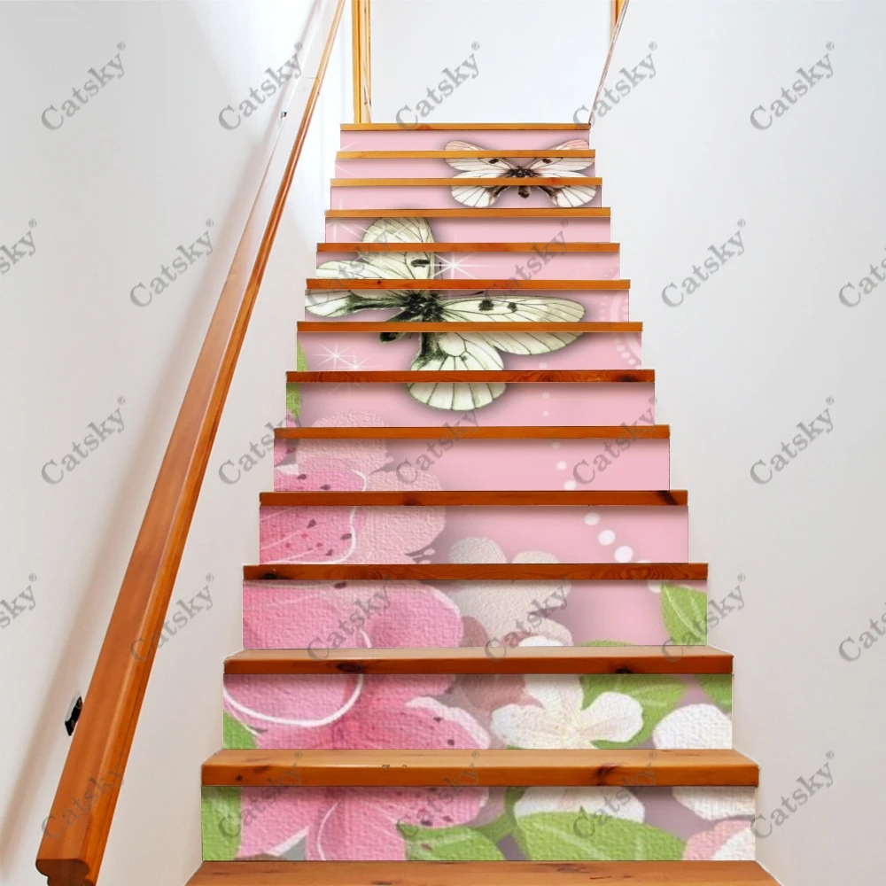 Pink Butterfly Stair Stickers Self Adhesive Staircase Sticker for Stairway Covering PVC Home Renovation Staircase Decor Tread