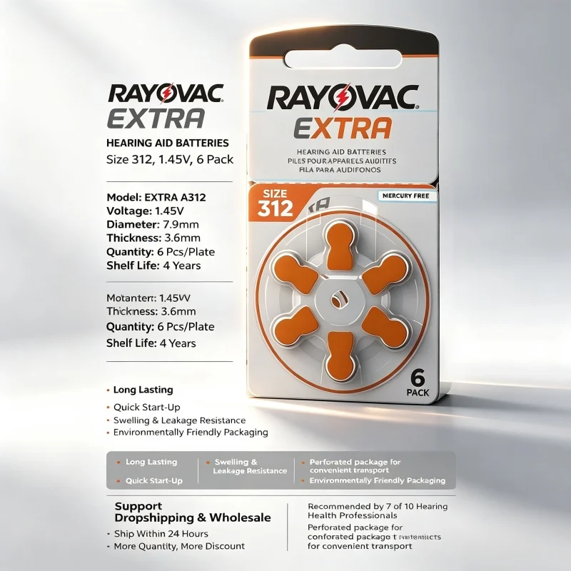 Zinc Air Hearing Aid Batteries 1.45V 312 A312 312A PR41 6-60PCS for BTE CIC RIC OE Hearing Aids