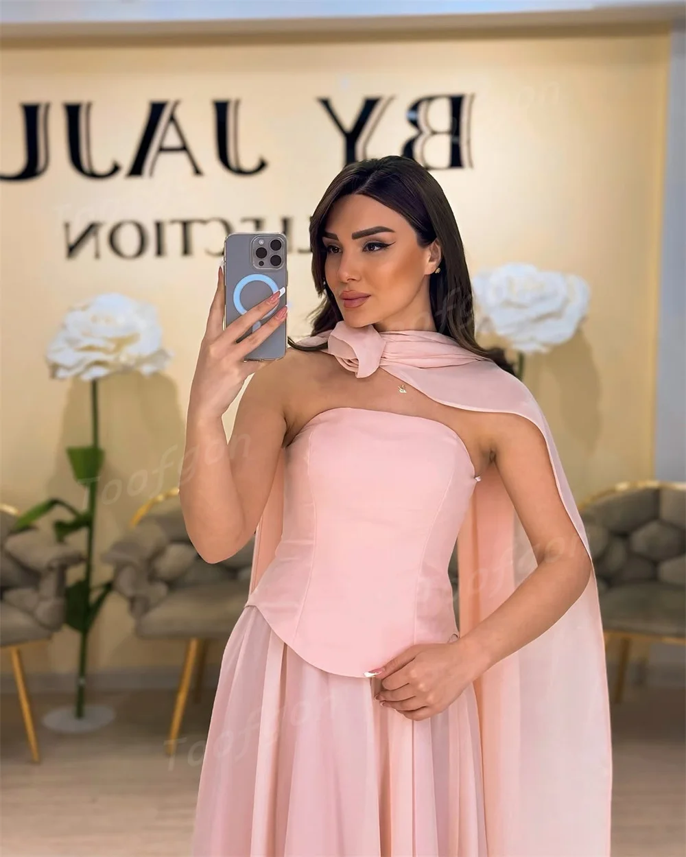 Toofgon Baby Pink Satin Chiffon Evening Dresses Customized Cape Tank A Line  Birthday Prom Dress Women Long Formal Party Gown
