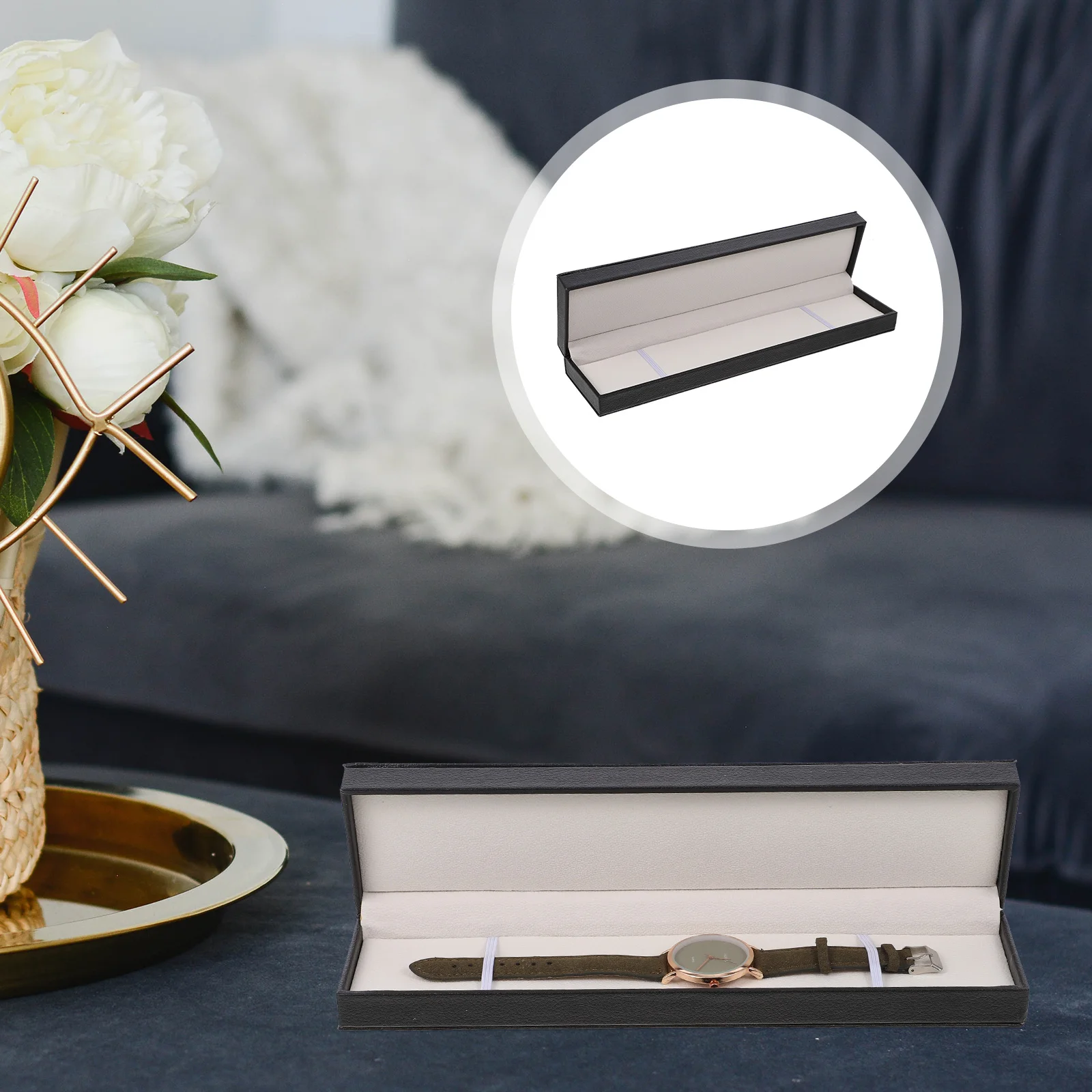 

PU Watch Box Organizer Rectangular Bracelet Storage Case Chic Design Durable Jewelry Gift Box Tension Pressure Resistant