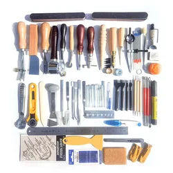 DIY Leather Craft Tools Kit Hand Sewing Stitching Punch Carving Work Saddle Set Professional Leathercraft Accessories