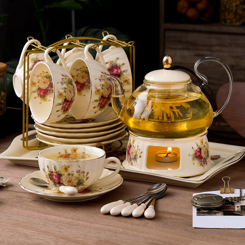 

English afternoon tea set, floral tea cup set, ceramic glass, European floral tea, boiled fruit candle, California Da Mao