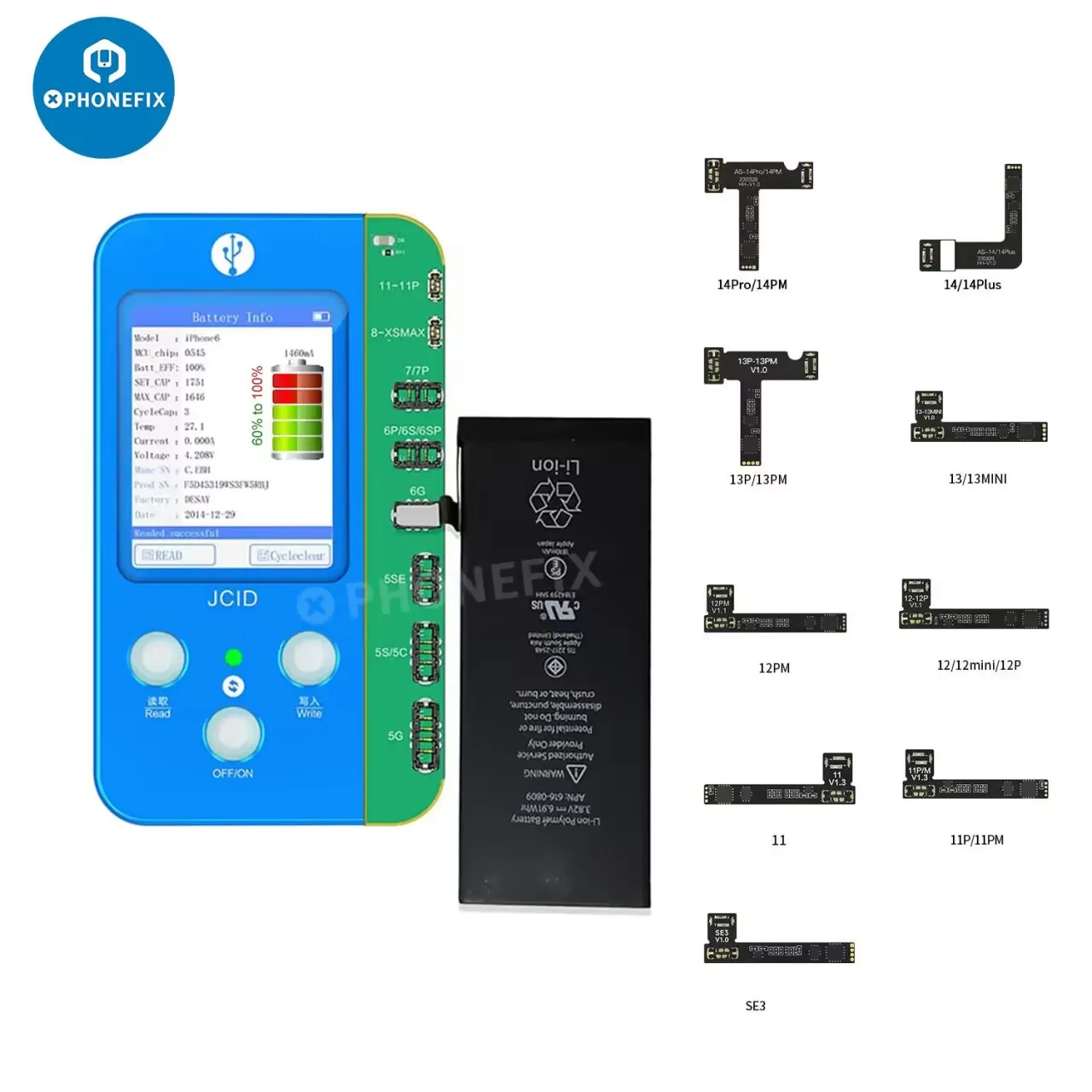 JC V1SE-Câble flexible de réparation de batterie d'origine pour iPhone 11, 12, 13, 14, 15 Pro Max, programme de données de batterie, lecture et écriture, outils de réparation