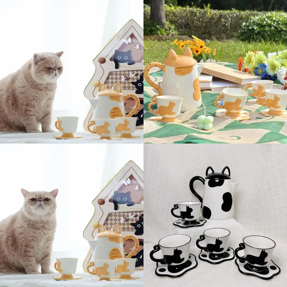 

Набор черных керамических чайных кружек «кошачья лапа», 4 предмета, идеальный подарок для любителей кошек, очаровательная чайная посуда с кошачьей тематикой