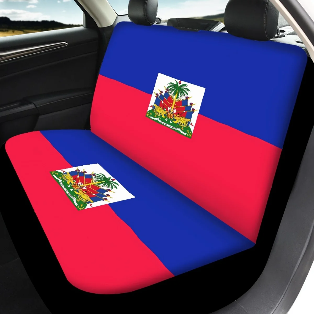 2023 Fashion Haiti Flag Cartoon Pattern Car Seat Cover Set Interior Accessories Easy Installation Protector Auto Decor 4Pcs DIY