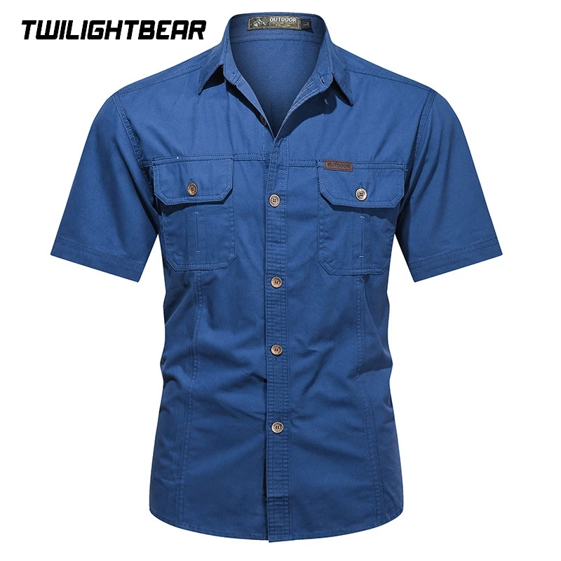 

High Quality Men's Shirt Short Sleeve Cotton Blouses 5XL Oversized Tooling Shirts Multiple Pockets Men Clothing 5XL AF08