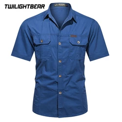 High Quality Men's Shirt Short Sleeve Cotton Blouses 5XL Oversized Tooling Shirts Multiple Pockets Men Clothing 5XL