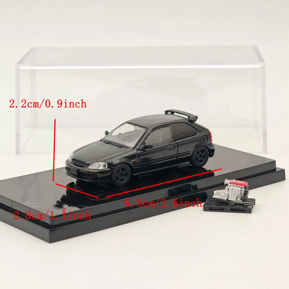 Hobby Japón 1:64 para Civic Type-R (EK9) Negro personalizado con motor HJ 643016 BBK Diecast Modelos Colección de automóviles Auto Toys Regalos