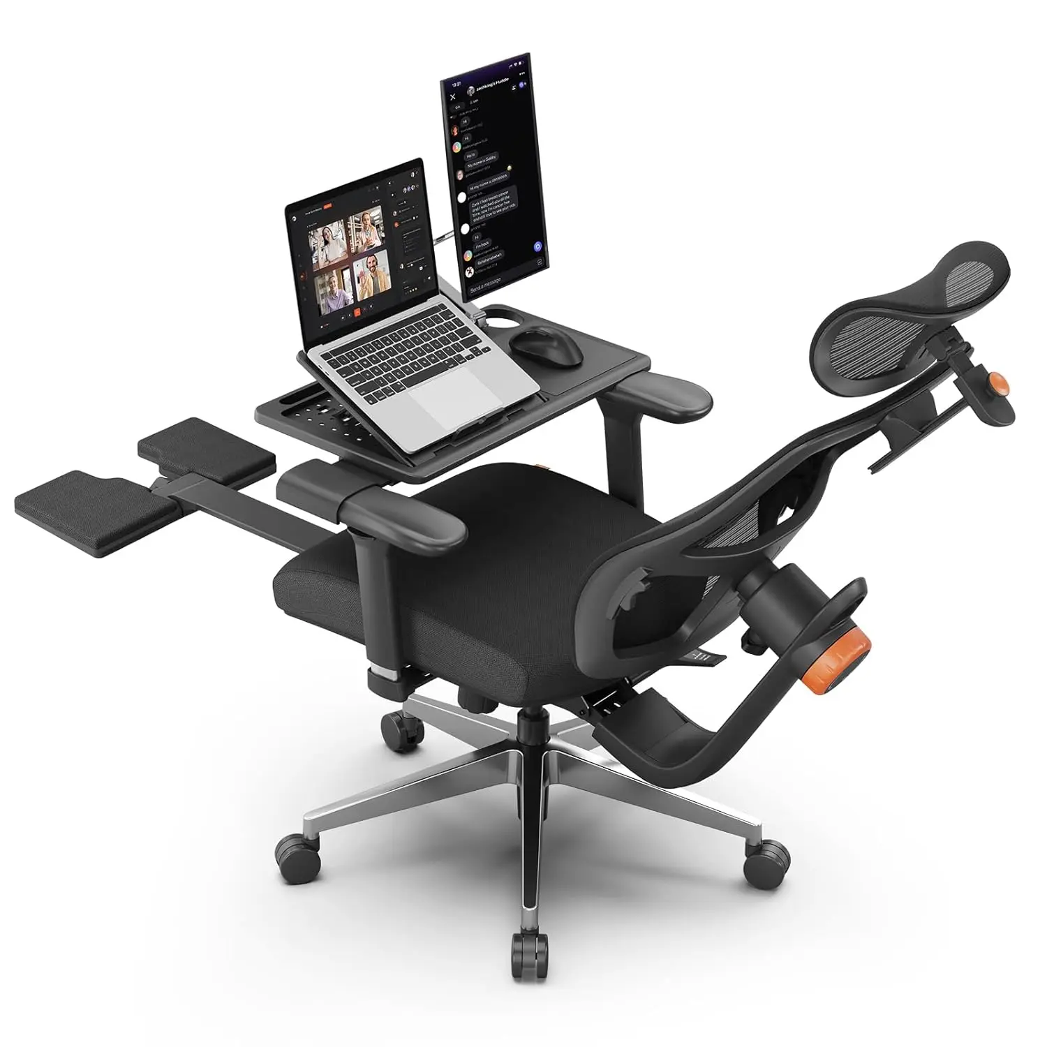 

Эргономичное офисное кресло с подставкой для ног, автоматической регулировкой поясничной опоры, высокой спинкой и 4D-подлокотниками, 136 ° Наклон, настраиваемый