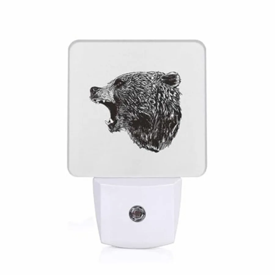LED Night Light, Brown Bear Roar LED Night Light Plug into Wall with Dusk to Dawn Light Sensor White Energy Efficient Nightligh