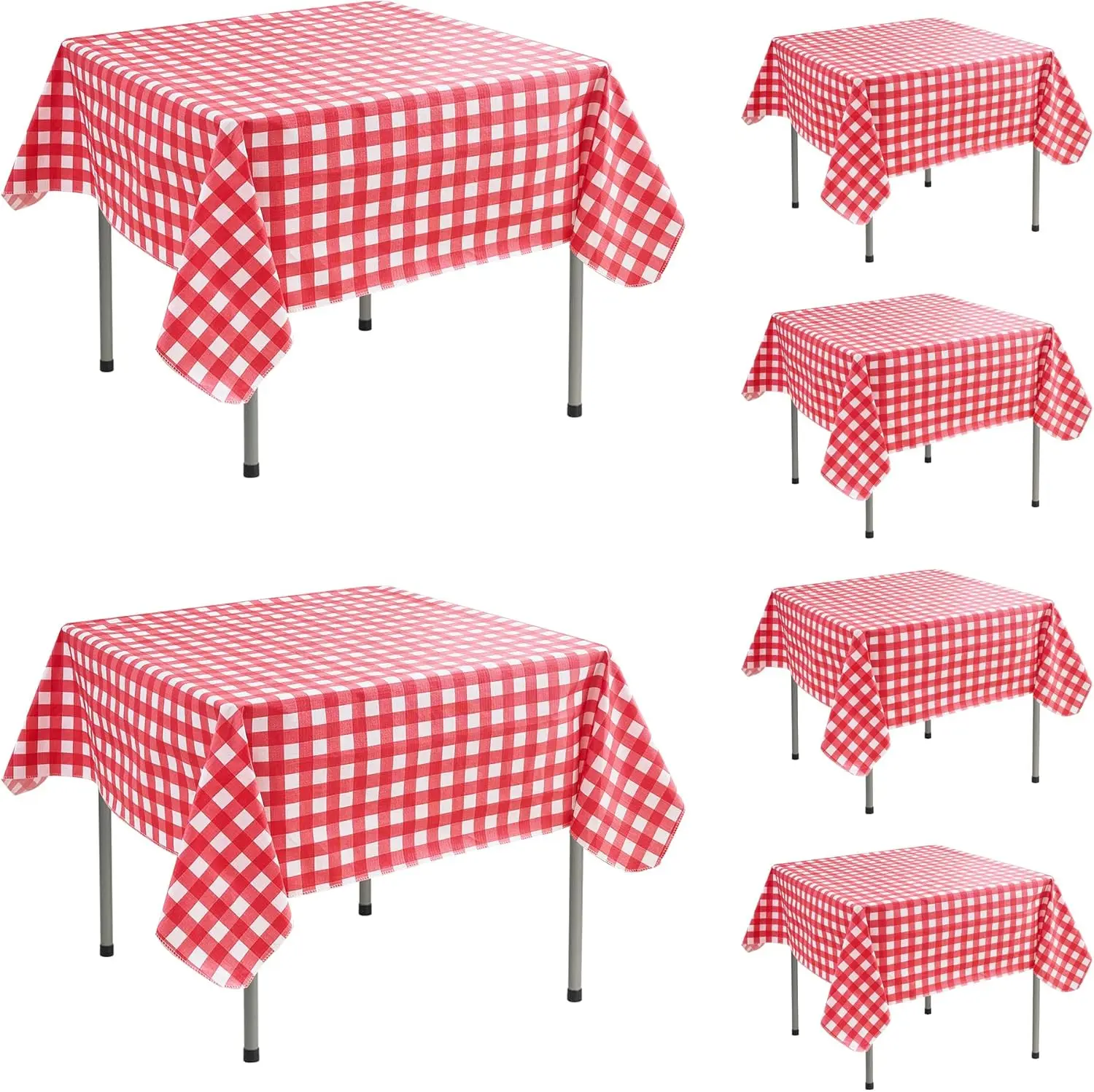 

Vinyl Tablecloth with Flannel Backing-6 Pack Red and White 54x54 Inch Outdoor Waterproof Gingham