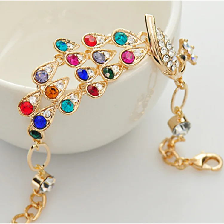 Vintage Fashion Multi Color Crystal Peacock Shaped Bracelet for Women Wedding Party Anniversary Gift Jewelry pulseras mujer