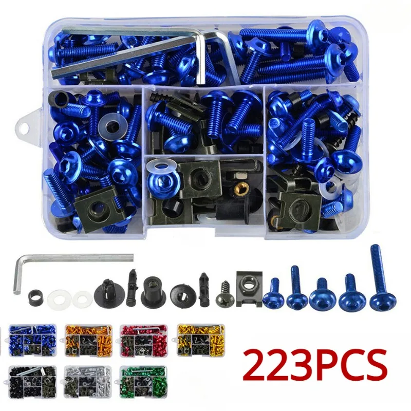 223pcs Complete Fairing Bolts Kit Fastener Clips Screw Nut Kit Set Fit For YZFR1/R3/R6 R25 FZ1/6/8 MT NMAX TMAX XMAX XJR FJR YFZ