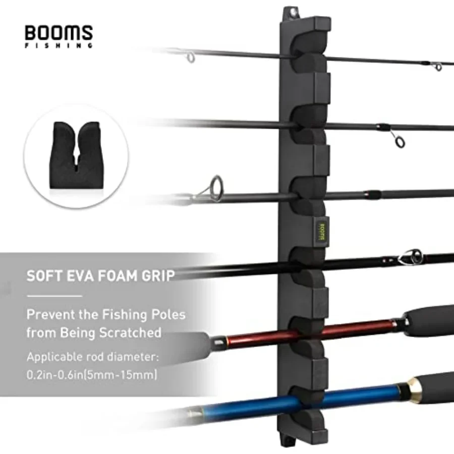 WV5 Horizontal Fishing Rod Holders for Garage, Wall Mounted Fishing Rod Rack, Kayak Fishing Pole Holder and Rack, Store Up to 6