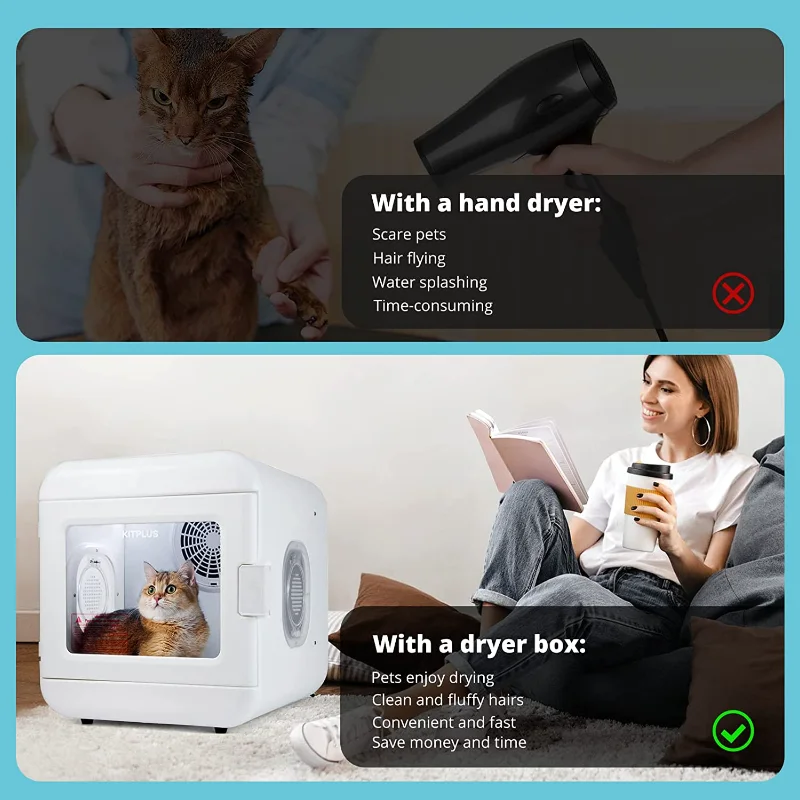 Electronic Pet Dog Hair Dryer Box Quiet Cat Hair Dryer 60L Fast Drying Blower Intelligent Control Adjustable 360 Degree Wind