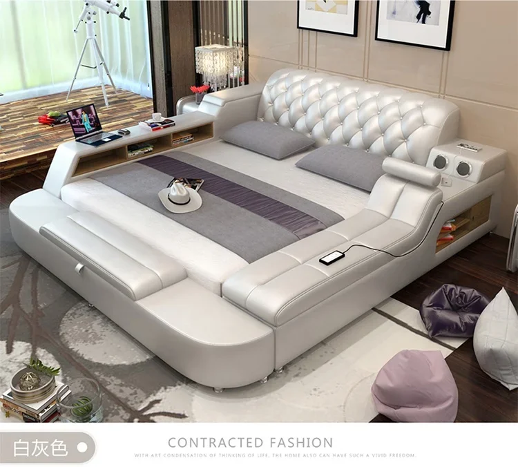 NEW Foshan Factory Supply Super Big Tatami Smart Bed on Sale multifunction storage bed with massage music design of leather bed