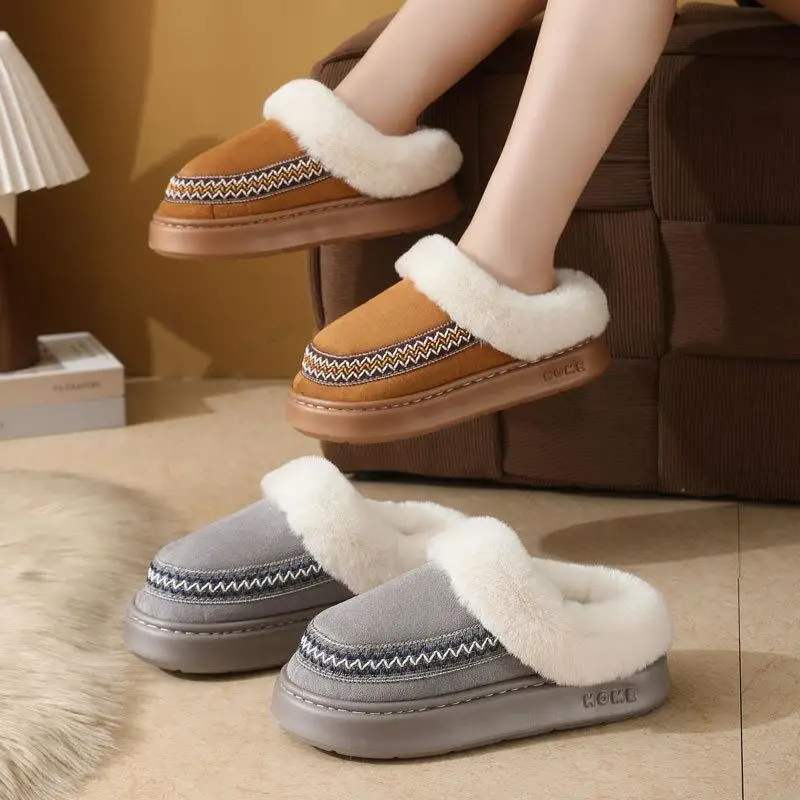 Pantofole in morbido cotone, perfette per le coppie, con suola spessa e ricami, ideali per l'inverno, antiscivolo, adatte sia per interni che per esterni.