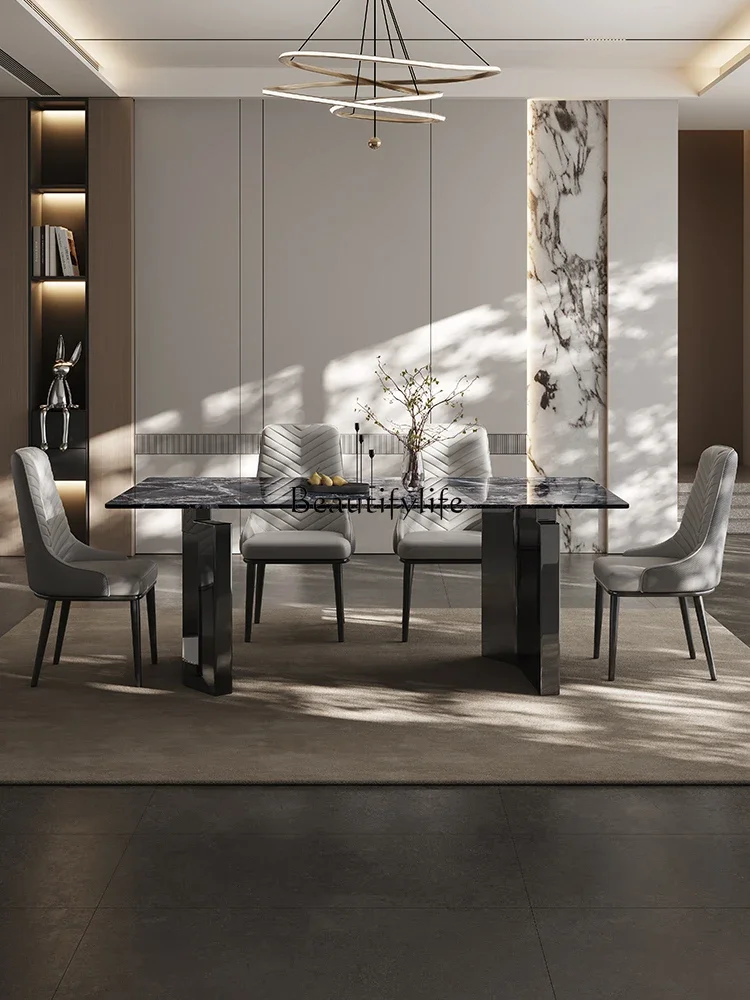 

LD33Light Luxury Super Crystal Stone Dining Tables and Chairs Set High-End Luxury Rectangular Marble