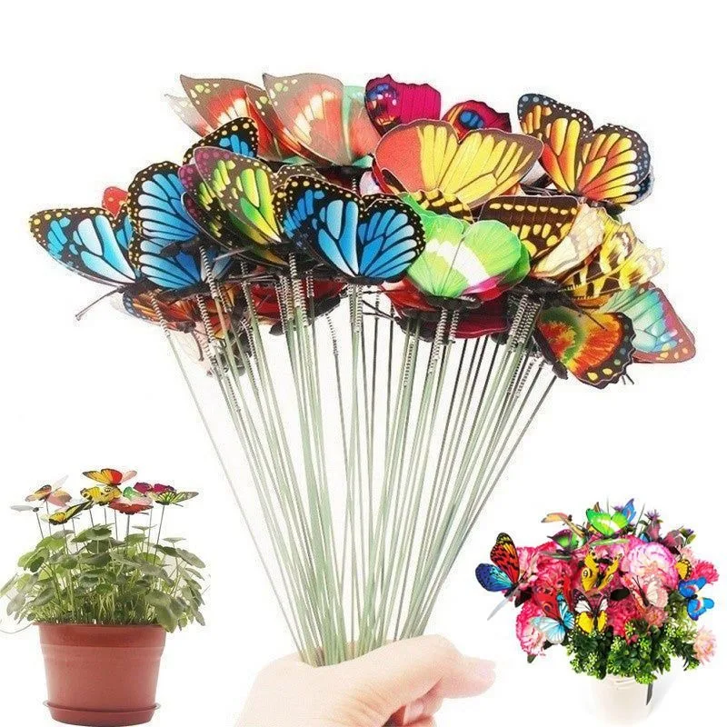 50PCS 3D Simulation Colorful Butterfly Garden Yard Planter Butterfly Stakes Decorations Outdoor Decor Flower Pot Decorations