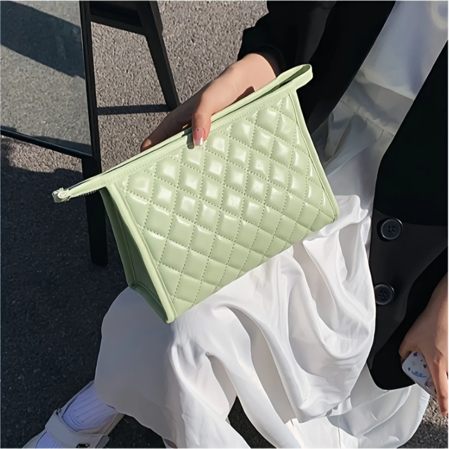 حقيبة مستحضرات التجميل ذات اللون الصلب البسيط، حقيبة غسيل أدوات الزينة للسفر بنمط Argyle، حقيبة مكياج متعددة الاستخدامات #5