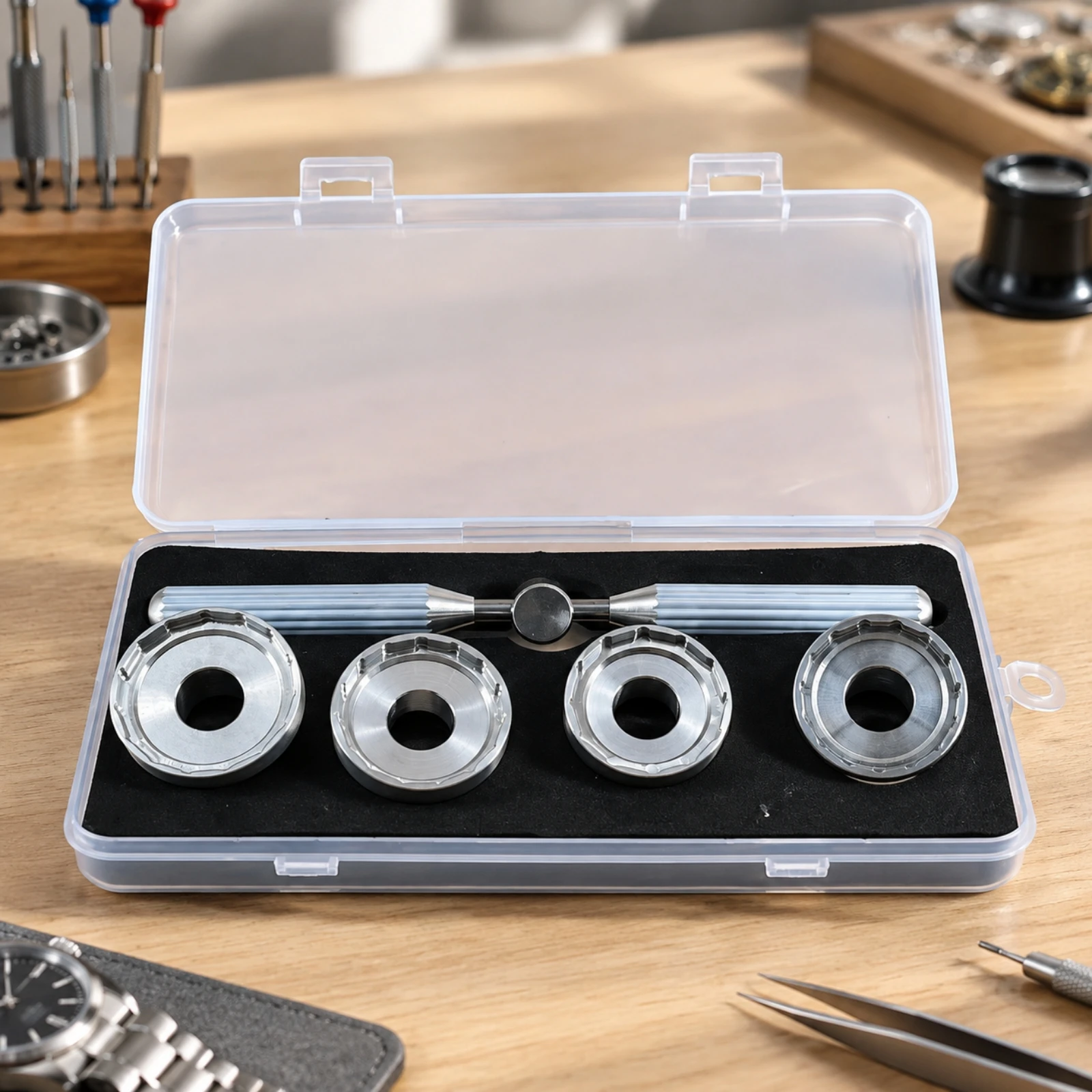 4 Pieces Watch Case Back Opener Adjustable Polygonal Watch Case-Back Opener with Interchangeable Heads Precision Versatile