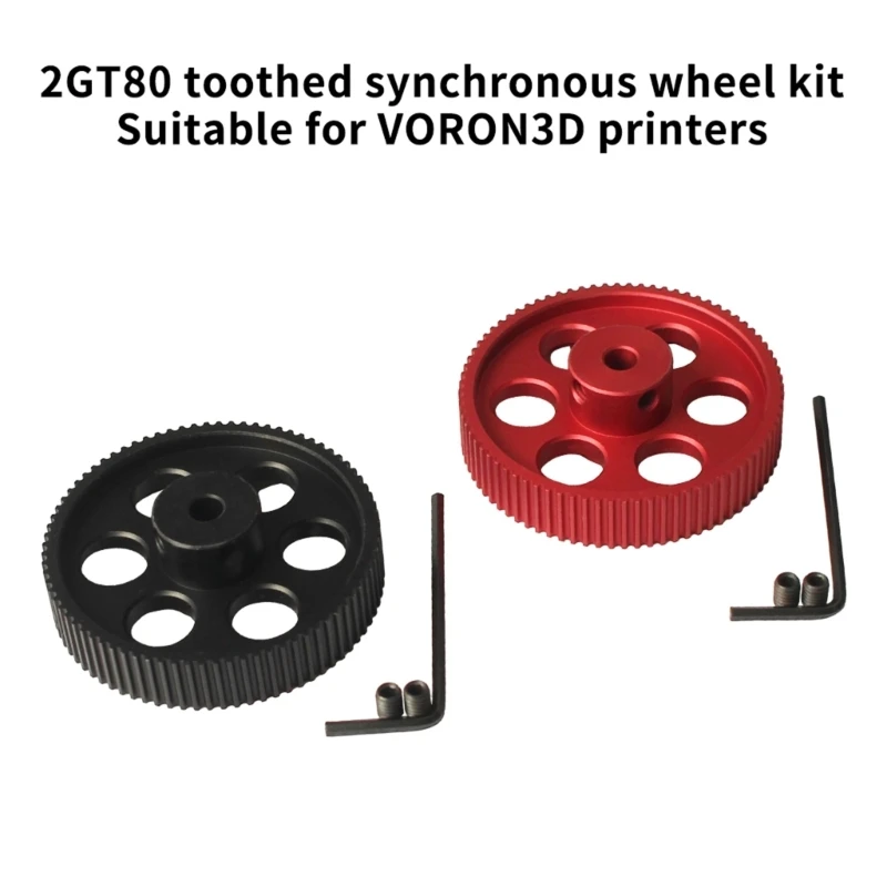 Aluminum 80 Teeth 2GT Synchronous Belt Timing Gear Pulley, 5mm Bore for 9/10mm Open Belt 3D Printer Accessory