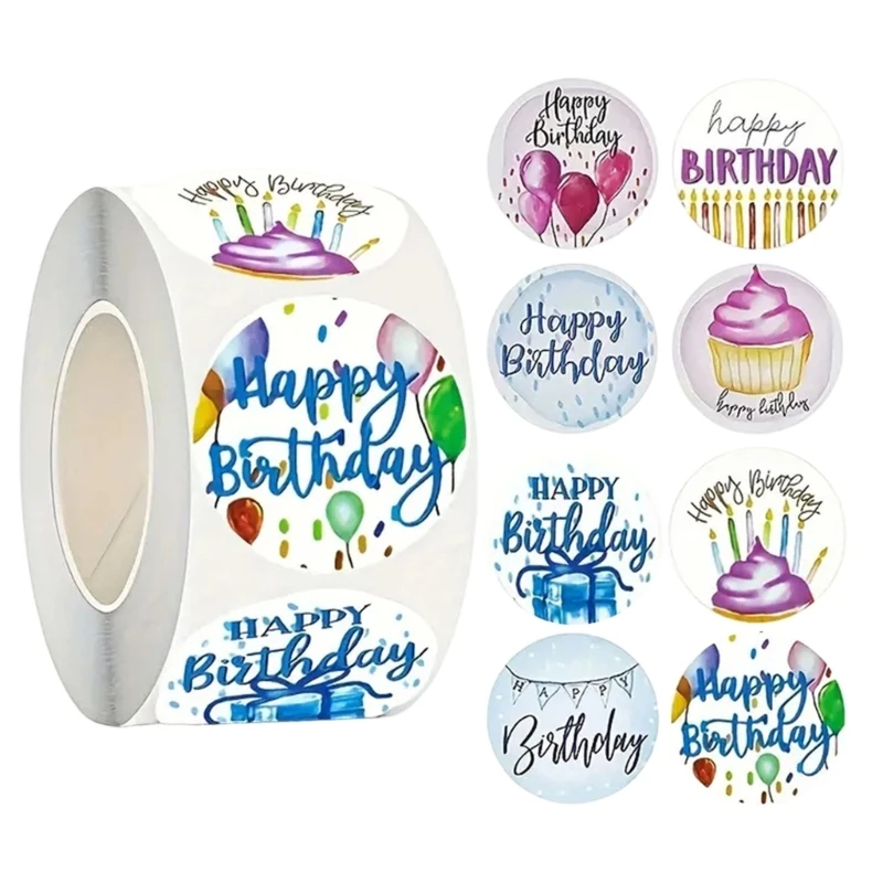31BA Birthday Sealing Label Roll 1 Inch Round 500 Count Paper Seals for Gift Box Closures, Envelope Sealing, Jar Use and Party