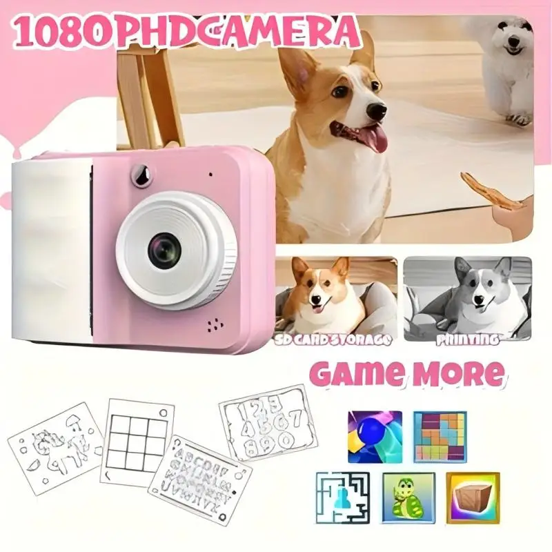 

Камера с термопечатью, 20 встроенными мультяшными рамками и 4 фильтрами, захватывающая моменты жизни с использованием 4 специальных эффектов.