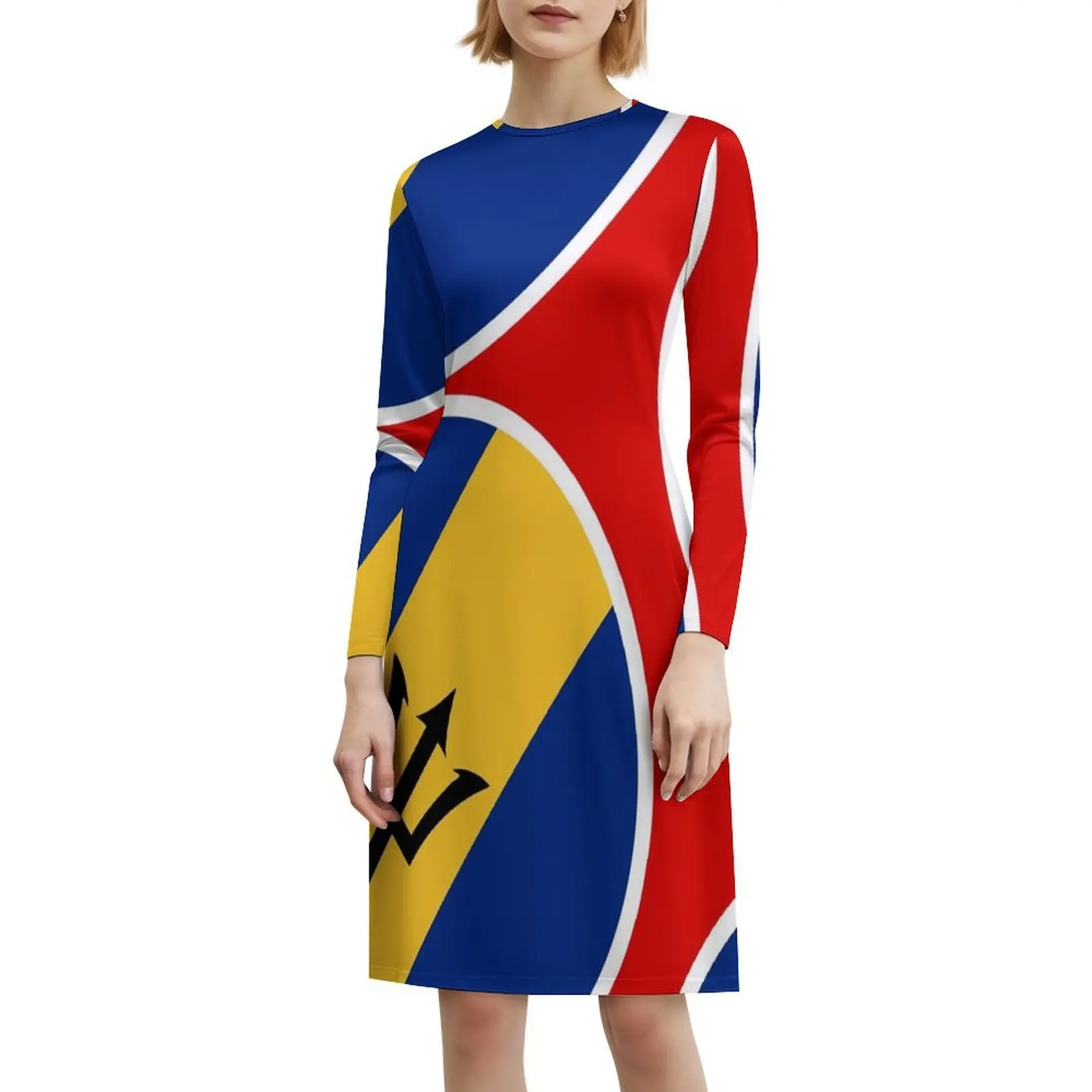 Barbados Flag Gifts Stickers & Products ( N ) Vintage Bohemian Dress Puff Sleeve Or Sleeveless Options For Women Dress Barbados