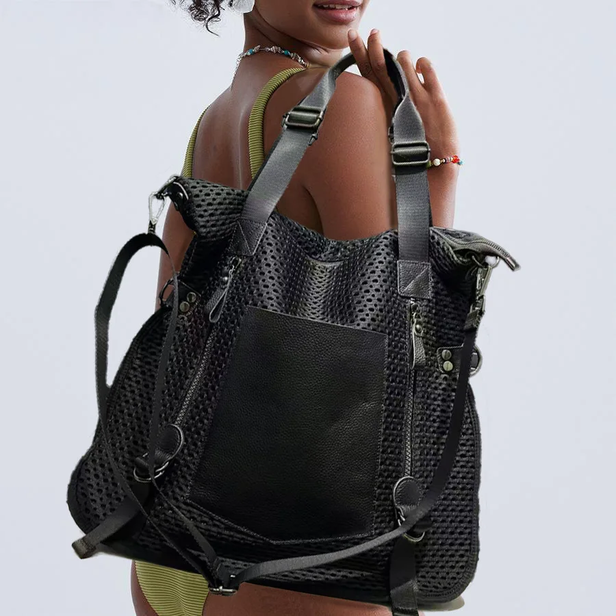 

Ladies' Fashion Retro Y2K Mesh Splicing Tote Bag Large Capacity Street Multi Pocket Shoulder Bag