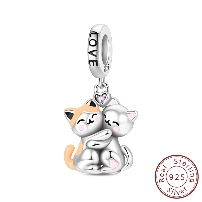 

Original 925 Sterling Silver Cats Intimate Hug Charms Beads Charms Pendant Couple Beads Fit Original Bracelet DIY Jewelry