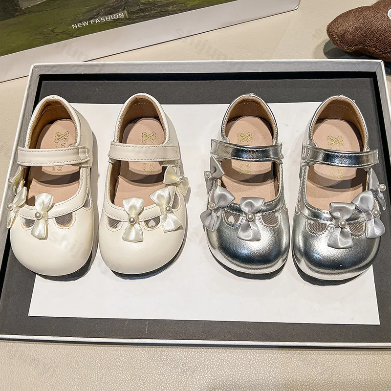 

Повседневная обувь принцессы с бантом для девочек, весна 202, детские элегантные туфли на плоской подошве с мягкой подошвой, удобные модные туфли на плоской подошве