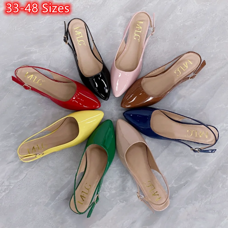 

Сандалии женские из лакированной кожи на плоской подошве, Размеры 33-48, 29 см