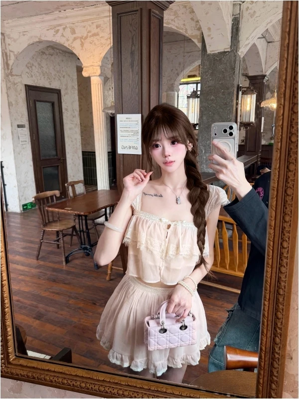 

Sweet Fairy Tale Vacation Style Women's Summer Beautiful beyond Words Halter Top High Waist Skirt Fashionable Two Piece Set