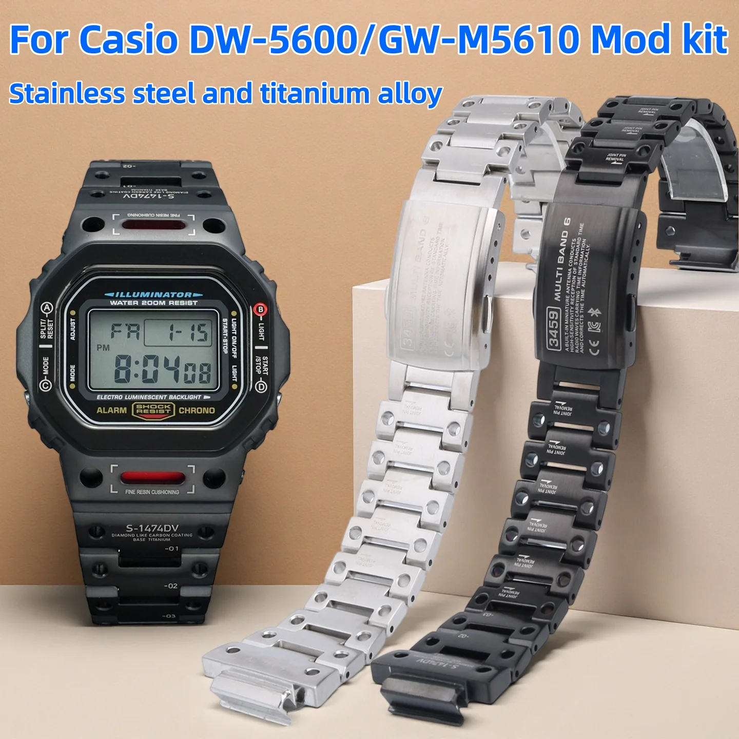 

DW5600 Mod kit metal case+band For Casio GW-B5600 GMW-5610 DW-5600 | Stainless steel | Titanium Alloy | mecha watch bezel strap