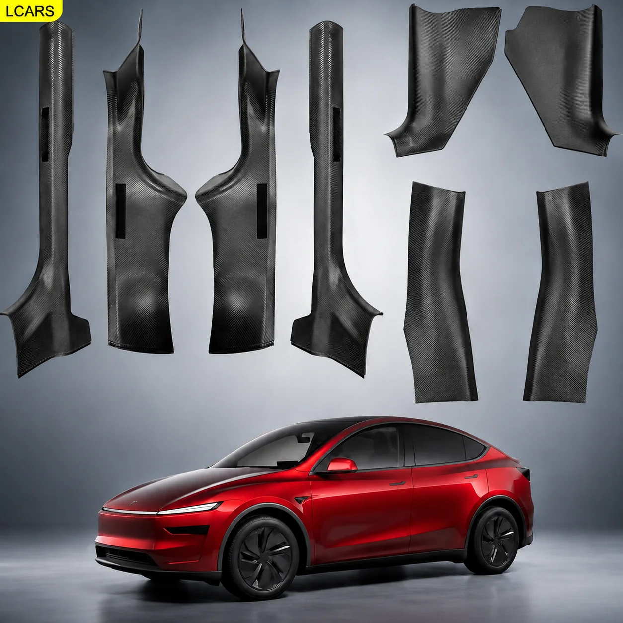 Suitable for Tesla Model Y Juniper 2025-2026 Door Sill Strips, 8-Piece Set, Carbon Fiber Texture Door Protection Stickers, Door Sill Protection Decorative Interior Accessories